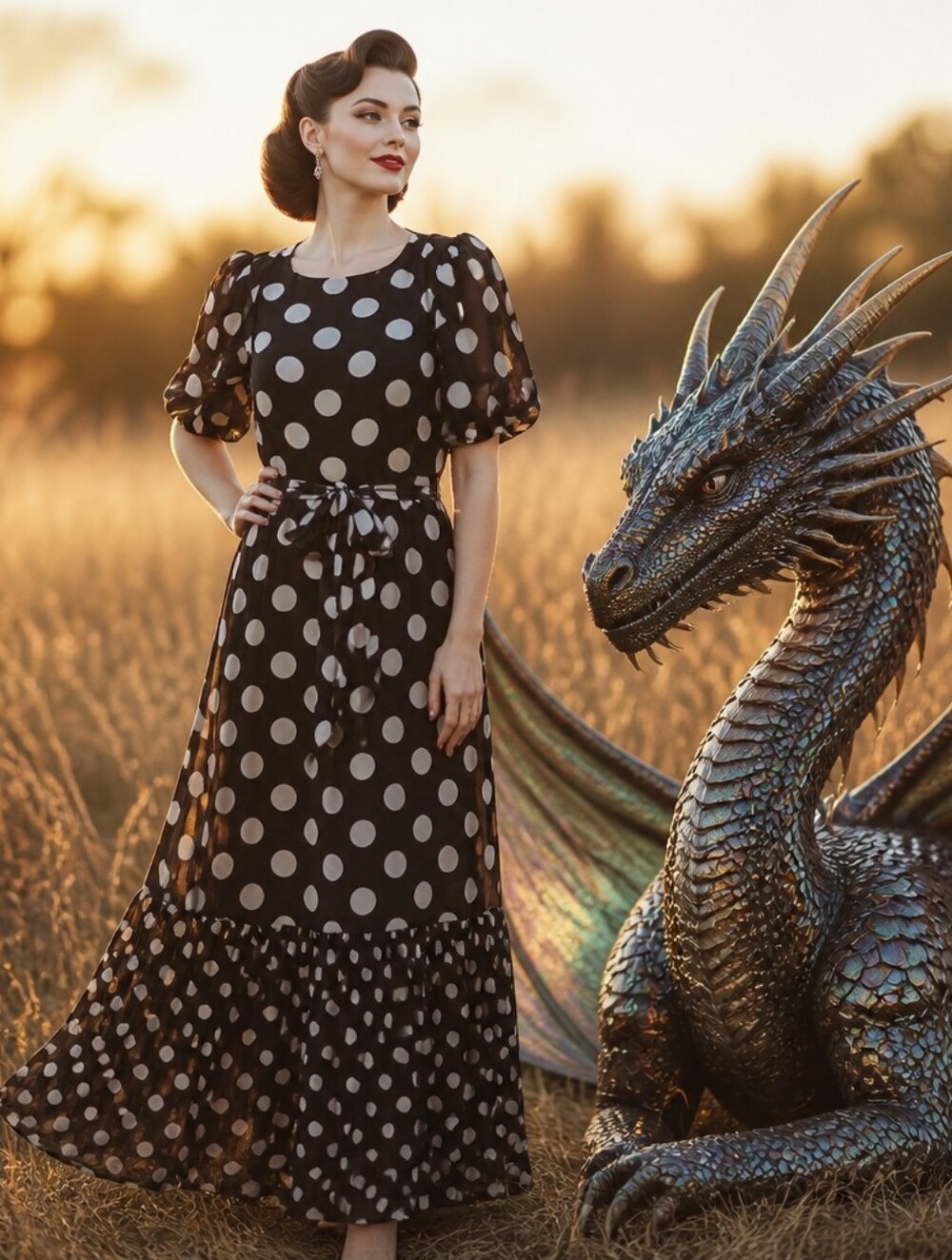 Shelby & Palmer Black Maxi Dress with Ivory Polka Dots